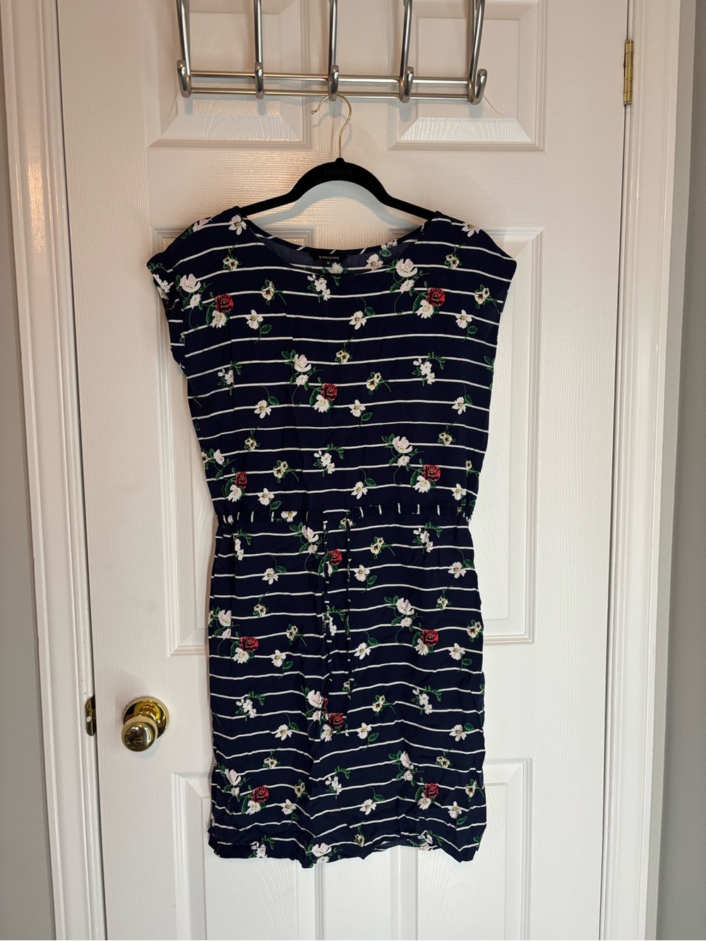 Navy Floral Stripe Women's Dress - Casual Summer Style